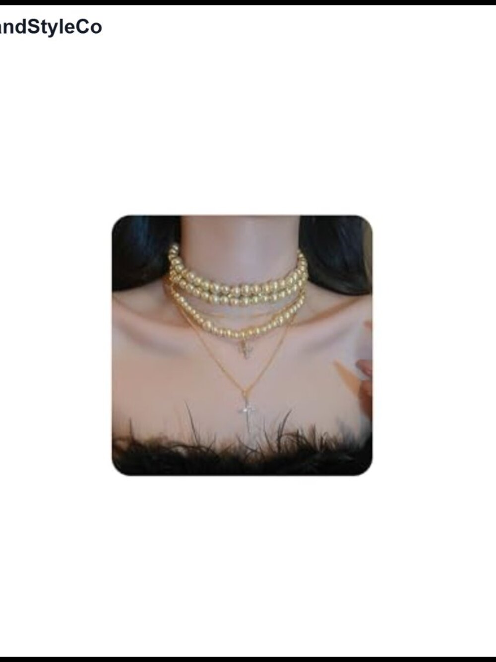 Layered Pearl Cross Necklace Gold Plated Chunky Stacked Statement Vintage